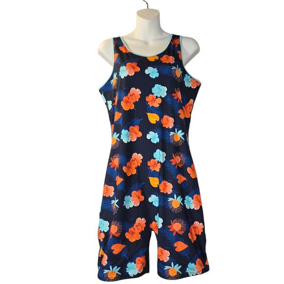 TomboyX  XL Floral Swim Unitard Unisuit One Piece Hawaiian Aloha Hibiscus Chic - Picture 1 of 11